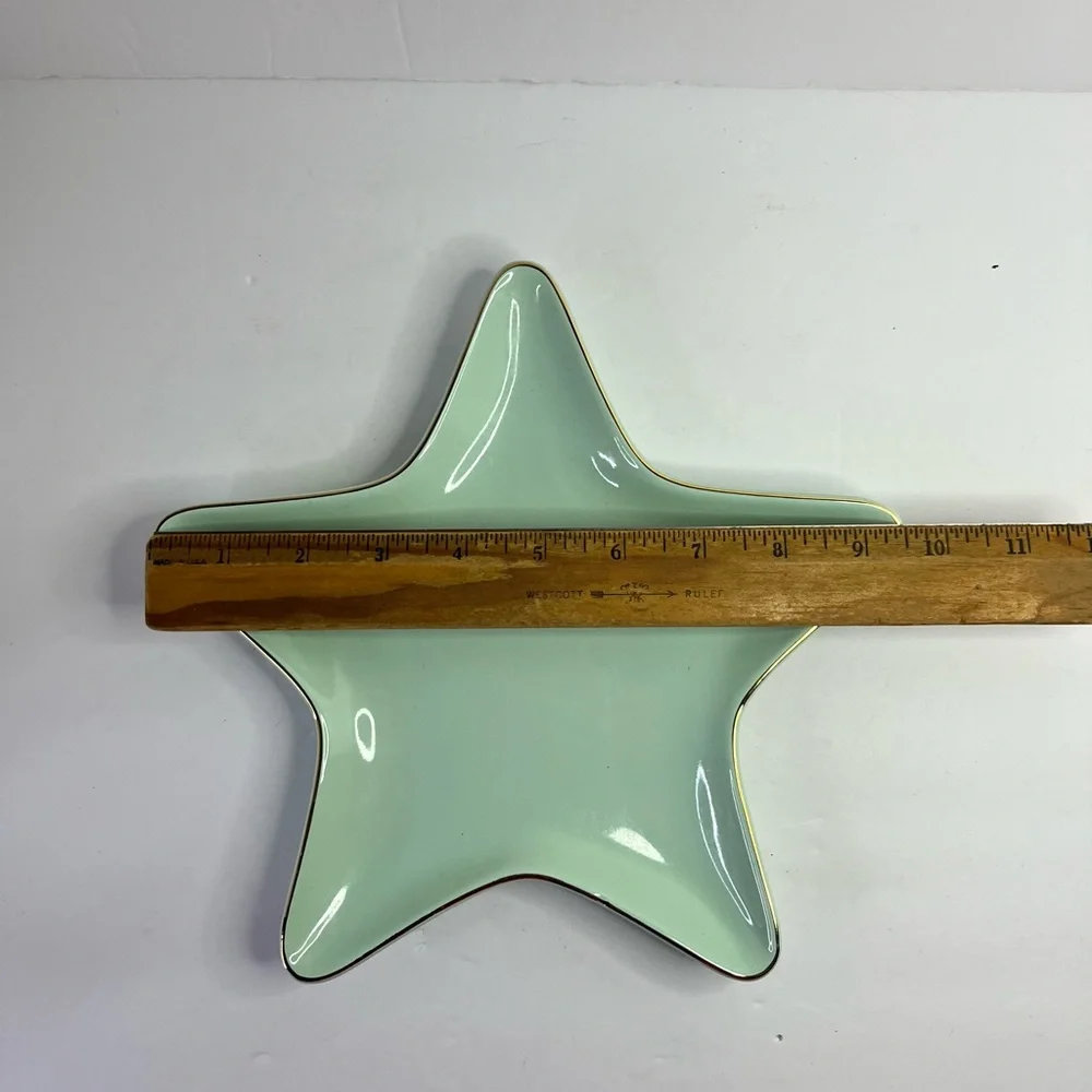 Ciroa Luxe Stoneware Star Candy‎ Nut Dish with Gold Trim Ceramic Pale Green